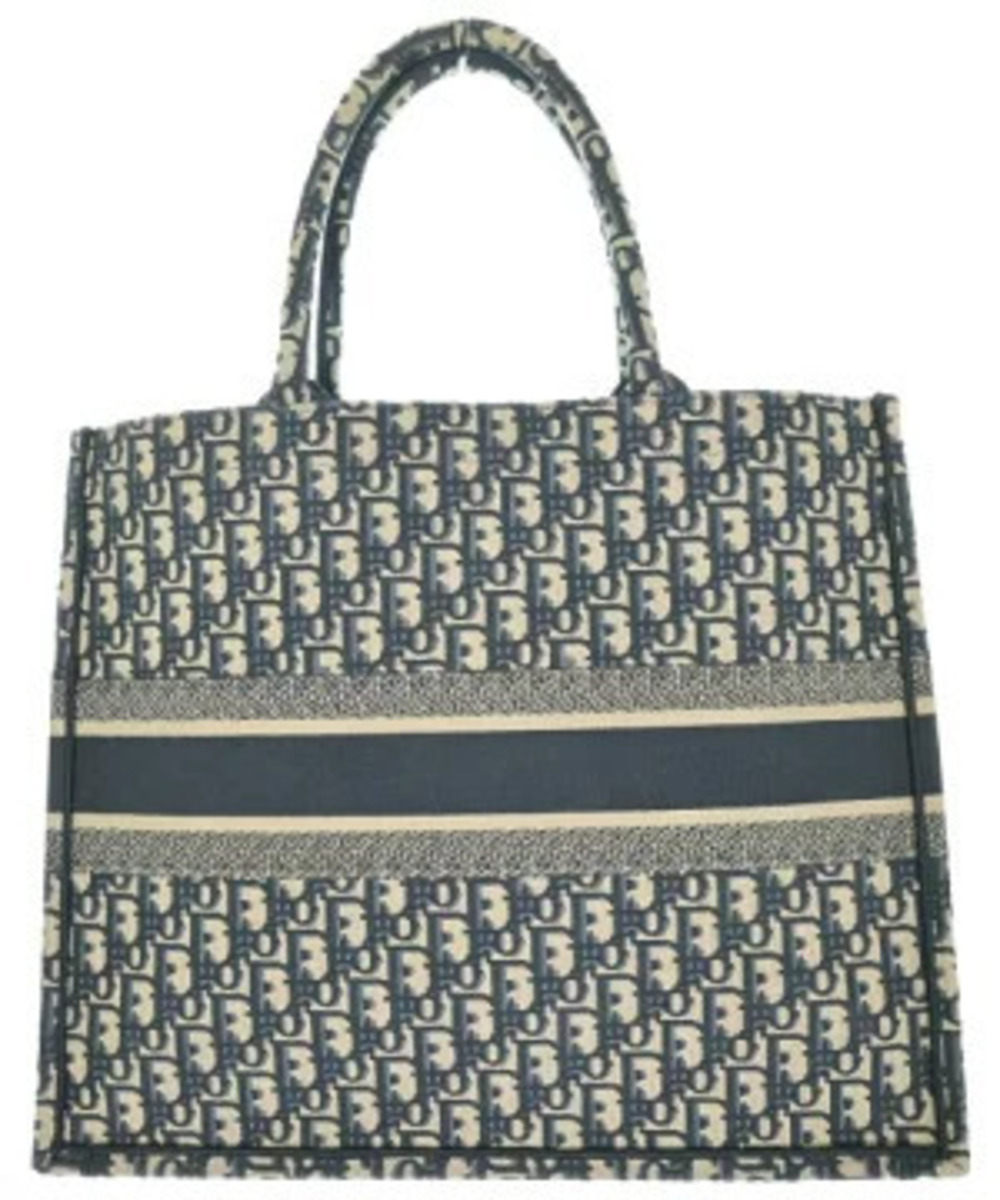 Dior All Bag over pattern Beige Navy Blue Tote  Christian Tan Blue